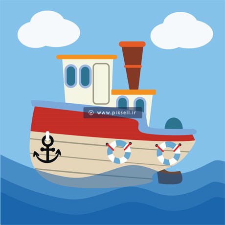 وکتور پس زمینه کارتونی با طرح کشتی روی دریا