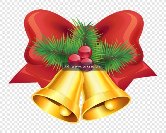 فایل دوربری شده زنگوله طلایی و پایپون قرمز با مفهوم کریسمس