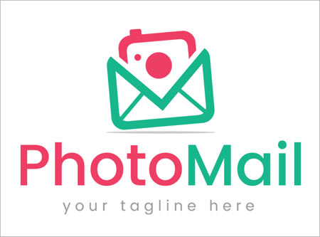 وکتور لوگوی لایه باز با طرح عکاسی و ایمیل با مفهوم photomail