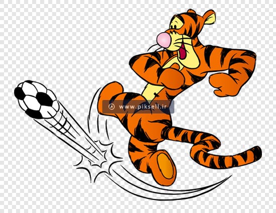 تصویر بدون بکگراند ببر کارتون pooh در حال بازی فوتبال