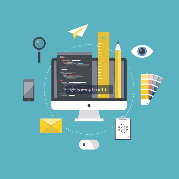 دانلود وکتور لایه باز با طرح مانیتور و المان های مختلف فلت