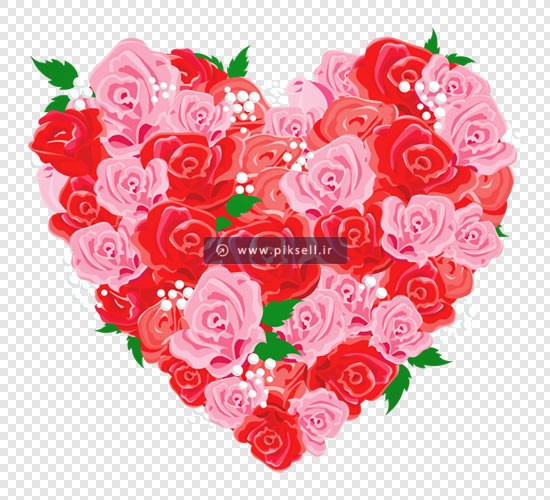 دانلود فایل png بدون زمینه قلب با گل های زیبای رز