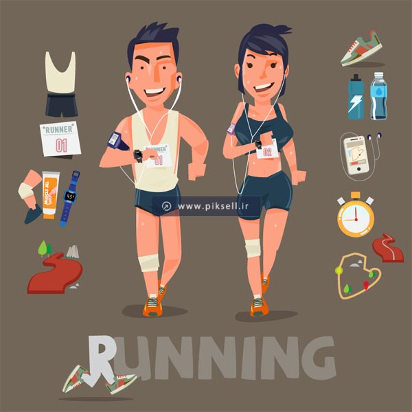 فایل وکتور بکگراند و بنر با طرح کارتونی و موضوع پیاده روی (Running)