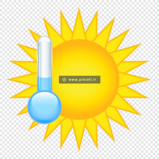 فایل png خورشید و دماسنج با مفهوم هوای گرم بارانی