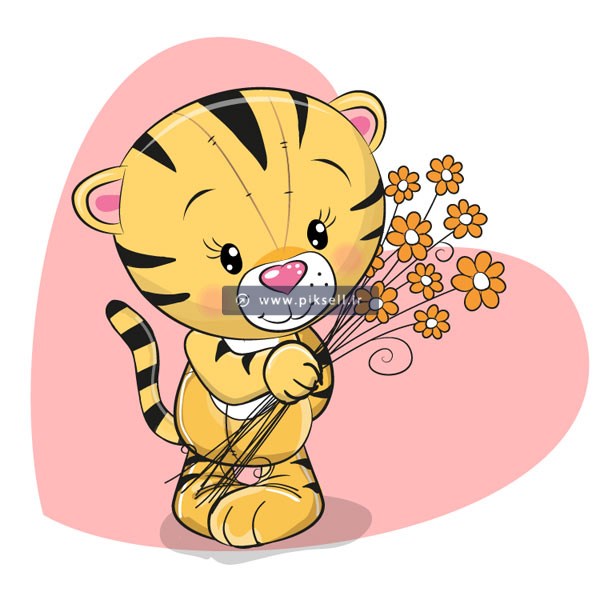 وکتور کاراکتر کارتونی ببر عاشق با دسته گل