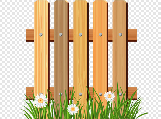فایل png نرده های چوبی و گل و سبزه بصورت دوربری شده