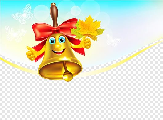 فایل png هدر با طرح زنگوله و المان های کتاب و برگهای پاییزی و مهر