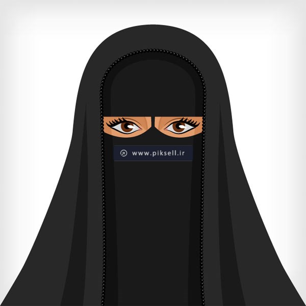 دانلود وکتور زن عرب با روبنده سیاه و چادر مشکی