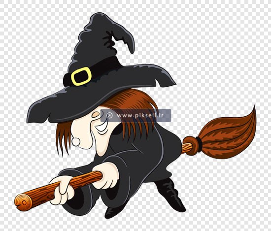 فایل png کاراکتر کارتونی جادوگر و ساحل سوار بر جارو