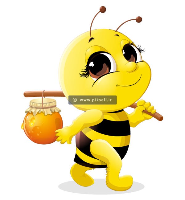 دانلود وکتور کاراکتر کارتونی زنبور زرد و شیشه عسل