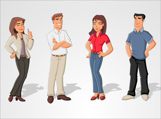 فایل وکتوری لایه باز مجموعه کاراکترهای مرد و زن در حالت ایستاده