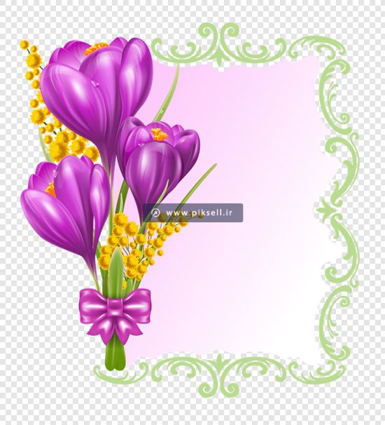 فایل png دوربری شده قاب و فریم با طرح گلهای زعفران بنفش