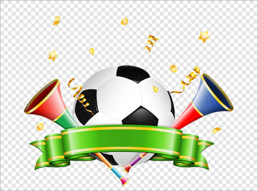 فایل png لیبل با المان های توپ و شیپور فوتبال
