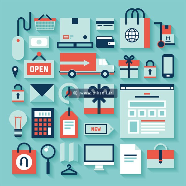 دانلود وکتور با المان های خرید آنلاین با سبک طراحی Flat