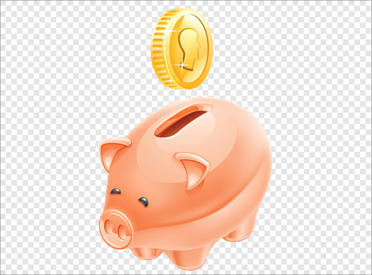 دانلود فایل png قلک با شکل خوک و سکه طلا