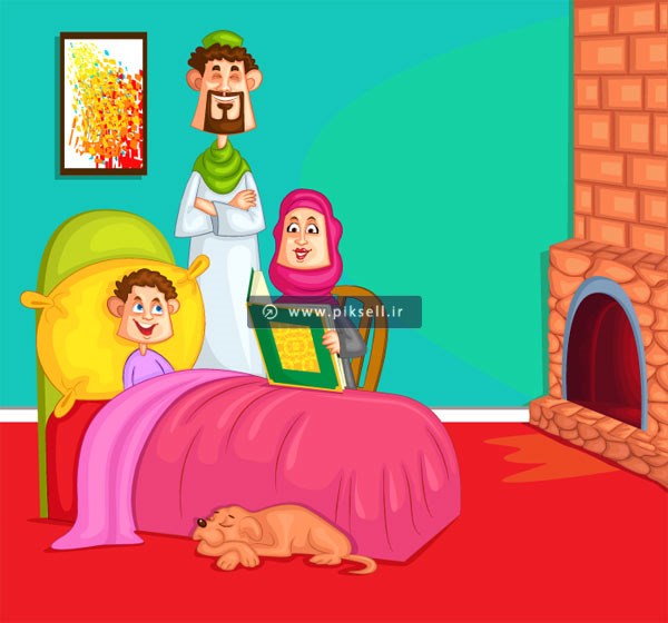 وکتور پس زمینه کارتونی با طرح پسر در حال استراحت در رختخواب