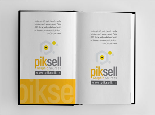 دانلود موکاپ (Mockup) لایه باز نمایش طرح صفحات داخلی روی یک کتاب باز