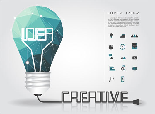وکتور با طرح لامپ سبز و مفهوم خلاقیت و creative