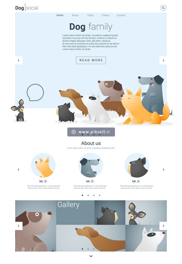 وکتور لایه باز با طرح قالب سایت Dog Family