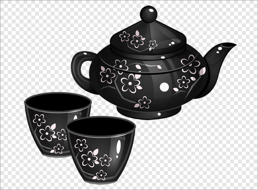 فایل png دوربری شده قوری و فنجان های سیاه
