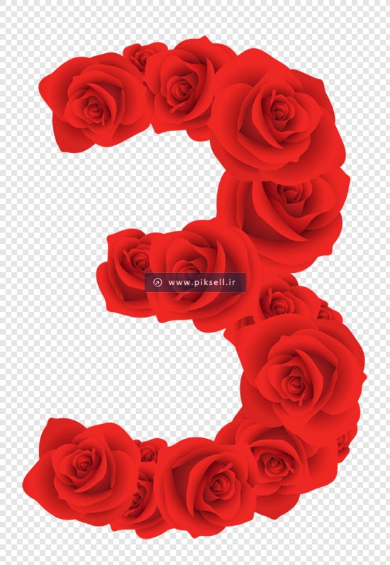فایل png عدد سه تشکیل شده با گل های رز قرمز