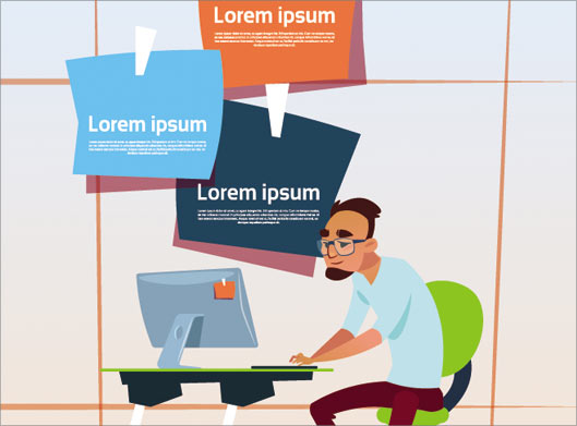 وکتور بنر با طرح کارمند پشت سیستم در حال کار