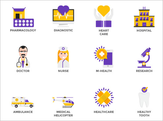 وکتور مجموعه آیکون با موضوع مدیکال ، پزشکی و مراقبت و درمان