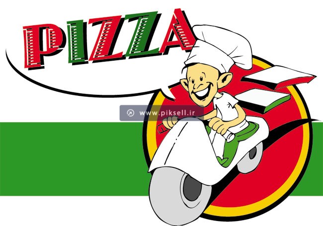 وکتور لایه باز کارتونی با طرح پیک پیتزا بر