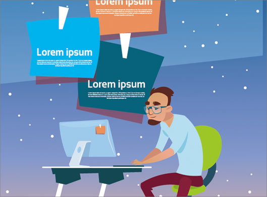 وکتور لایه باز بنر با طرح مردی در حال کار با سیستم