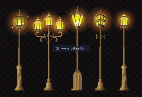 وکتور لایه باز با طرح چراغ های قدیمی پیاده رو
