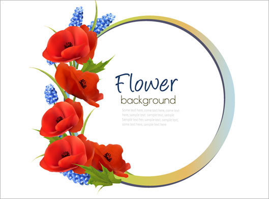 طرح قاب دایره ای با گلهای شقایق قرمز