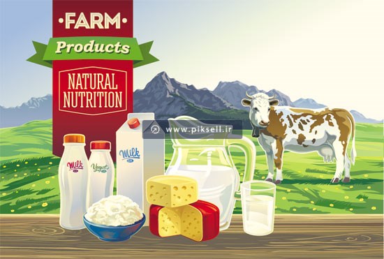 دانلود وکتور پس زمینه کارتونی با طرح مزرعه و لبنیات
