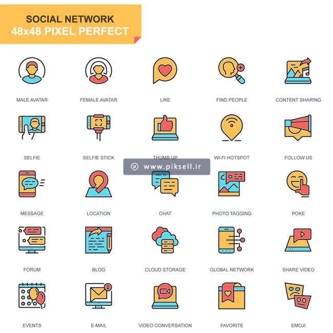 مجموعه آیکون های لایه باز با موضوع Social Network