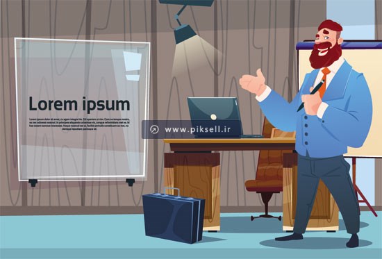 وکتور بنر با طرح رئیس در دفتر کار بصورت لایه باز
