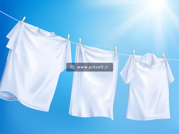 وکتور با طرح گرافیکی لباس های شسته شده روی بند زیر نور آفتاب