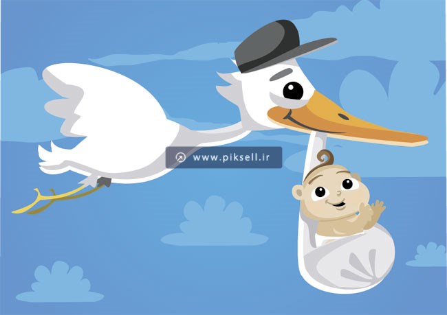 فایل لایه باز گرافیکی با طرح لک لک در حال حمل نوزاد