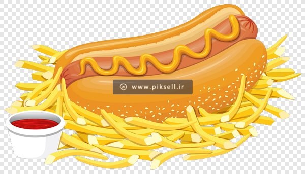 فایل png دوربری شده ساندویچ سوسیس و سیب سرخ کرده و سس