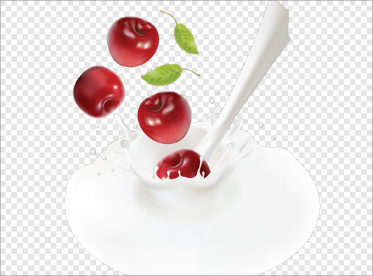 فایل PNG دوربری شده آلبالوهای افتاده در شیر