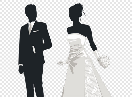 فایل png کاراکترهای عروس و داماد بصورت سیاه و سفید
