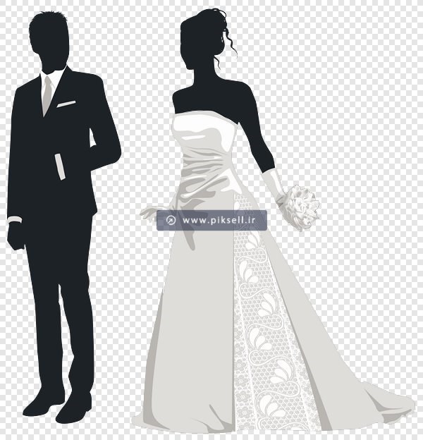 فایل png کاراکترهای عروس و داماد بصورت سیاه و سفید