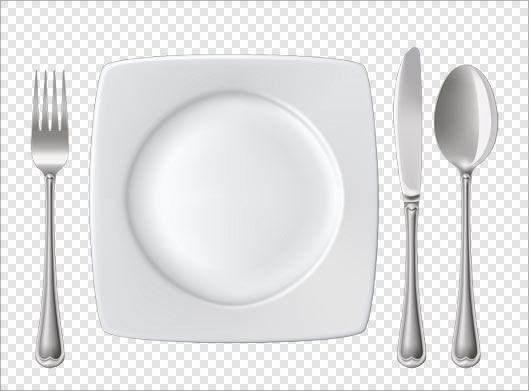 فایل دوربری شده با طرح بشقاب مربعی ، چنگال ، کارد و قاشق