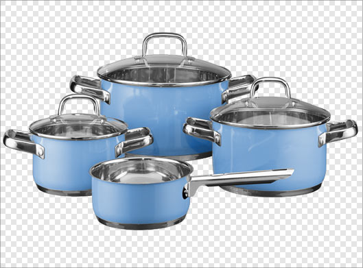 فایل دوربری شده ست قابلمه با رنگ آبی با فرمت png