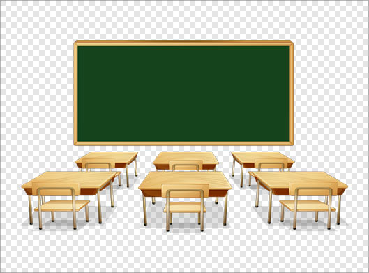 دانلود فایل png دوربری شده با طرح کلاس شامل میز و صندلی و تخته سیاه