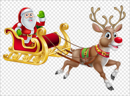 دانلود فایل png بابانوئل سوار بر سورتمه و گوزن