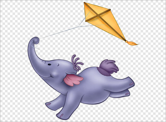 فایل Png دوربری شده فیل خاکستری در حال پرواز با بادبادک