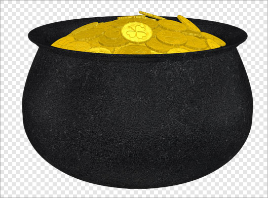فایل png دیگ و کاسه سیاه پر از سکه های طلا