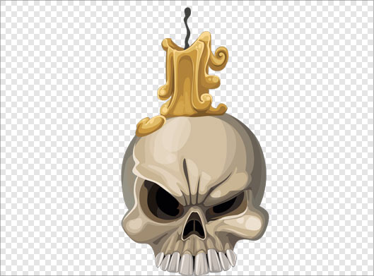 فایل png اسکلت سر (جمجمه) و شمع خاموش روی آن