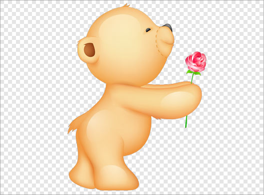 فایل png کاراکتر کارتونی خرس قهوه ای در حال تقدیم گل