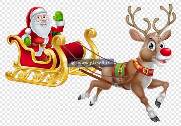 دانلود فایل png بابانوئل سوار بر سورتمه و گوزن