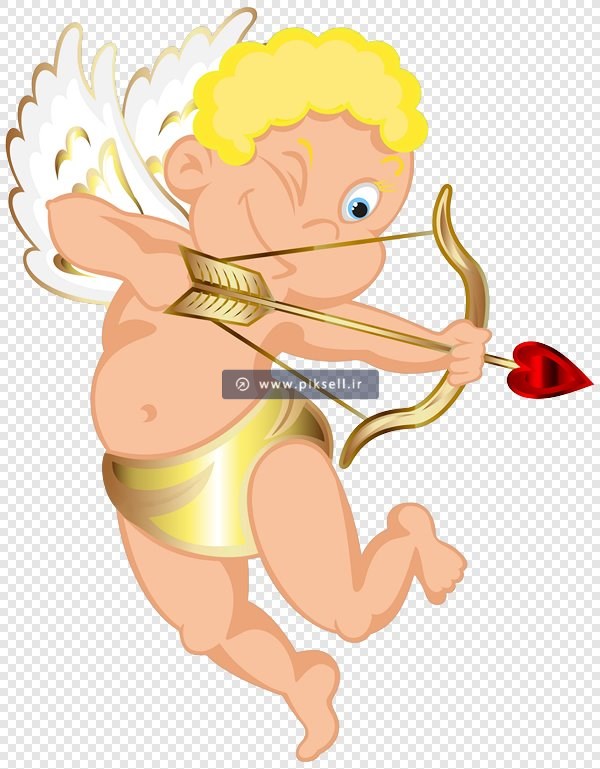 فایل png کاراکتر کارتونی پسر بچه فرشته در حال پرتاب تیر با تیر و کمان